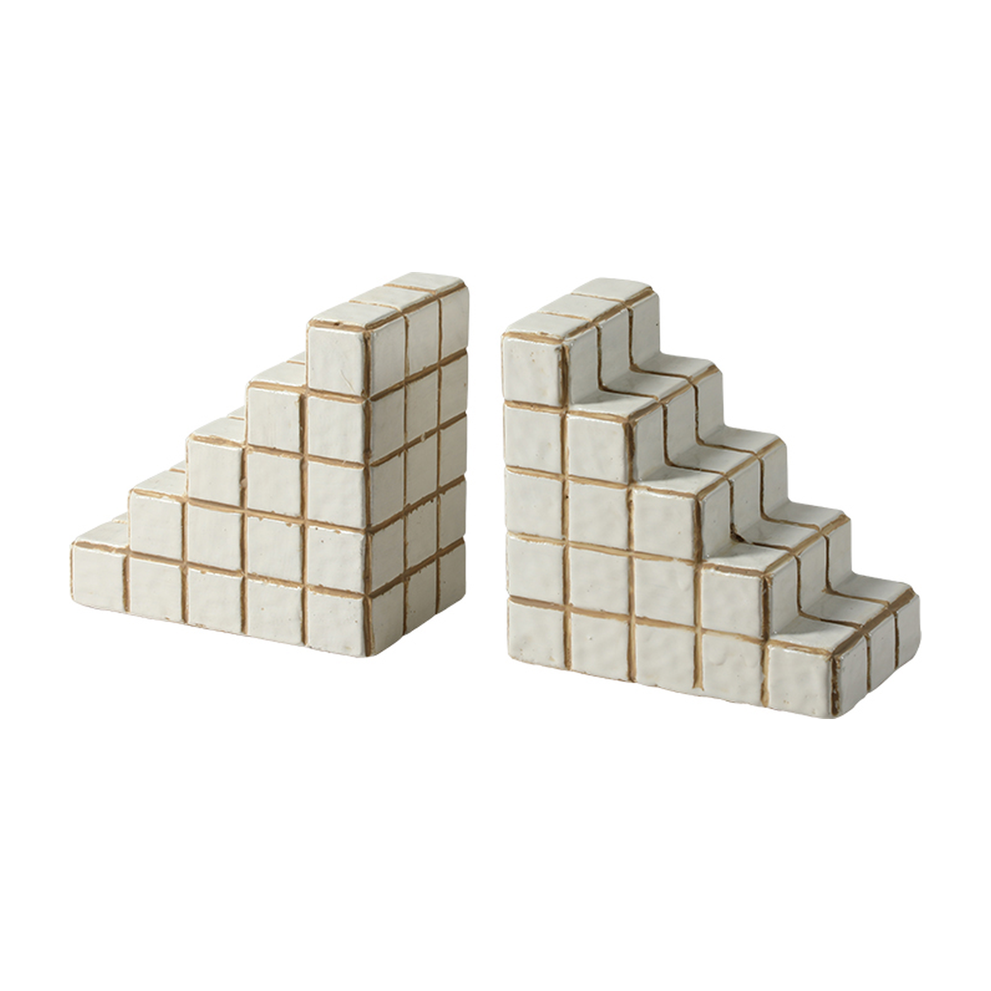 Sujetalibros decorativos en forma de escalera, hechos de piedra y resina, color blanco con detalles