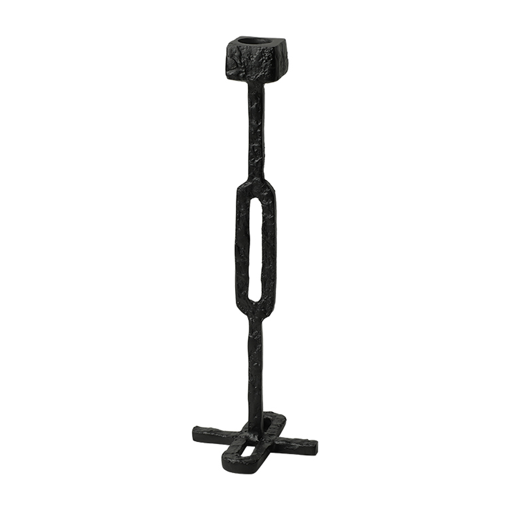Candelabro decorativo de metal negro forjado de 33 cm de alto con diseño moderno y base cuadrada