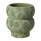 Jarrón decorativo cónico de piedra y resina en tono verde oliva con textura geométrica, 28 cm de