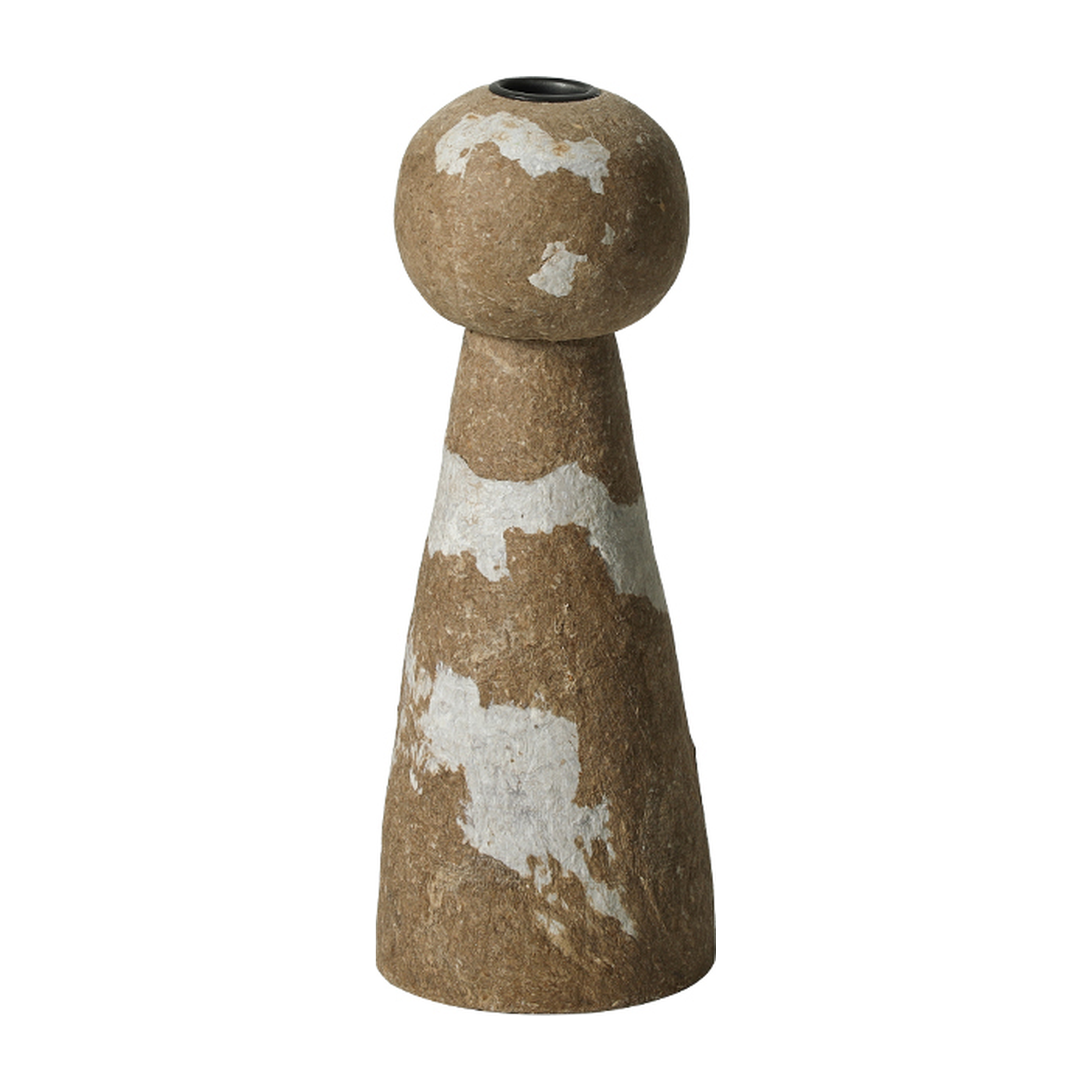 Candelabro decorativo de papel de 24 cm con diseño artesanal en tonos tierra y blanco, ideal para