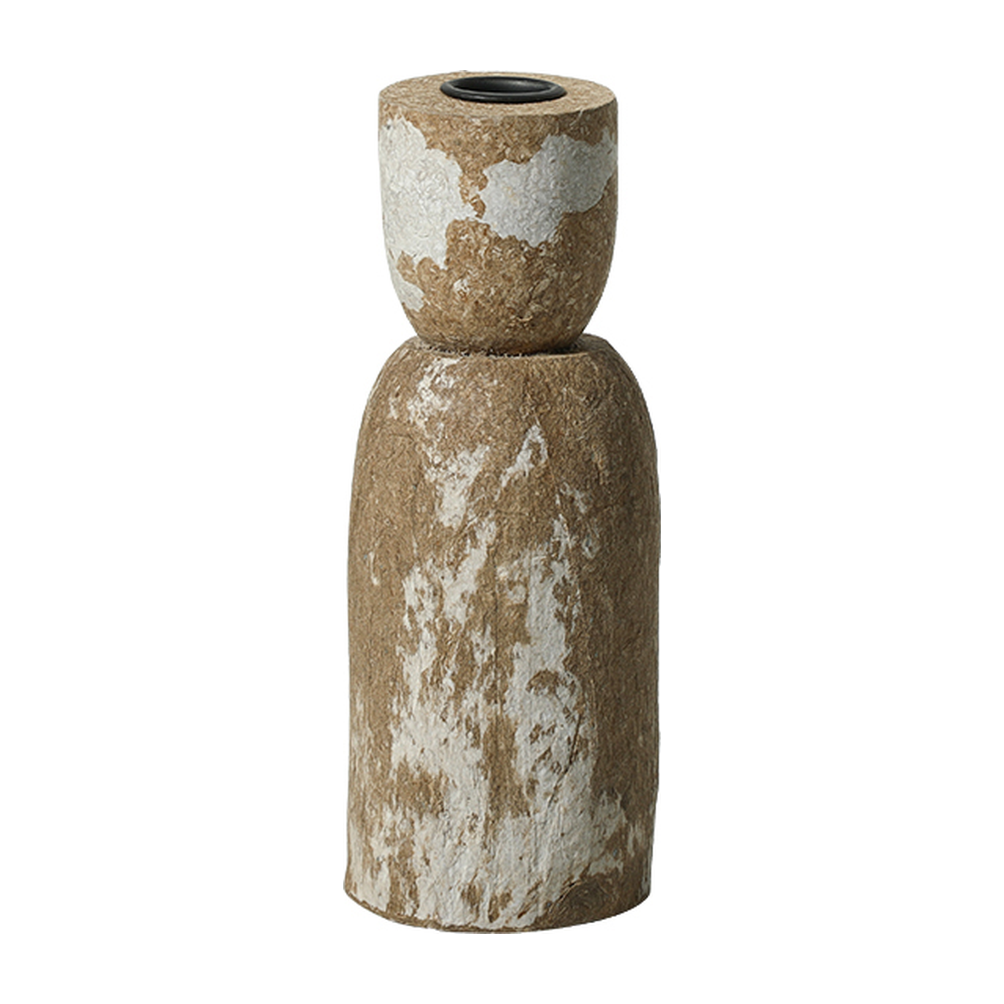 Candelabro decorativo de papel de 20 cm, tono tierra con detalles envejecidos en blanco, diseño