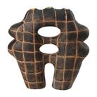 Jarrón decorativo de cerámica negra con textura cuadriculada y aberturas ovaladas, de 24 cm de