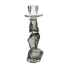 Candelabro decorativo de vidrio gris ahumado con diseño contemporáneo y orgánico, 27 cm de alto.