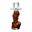 Candelabro decorativo de vidrio color ámbar con diseño orgánico y soporte transparente para vela