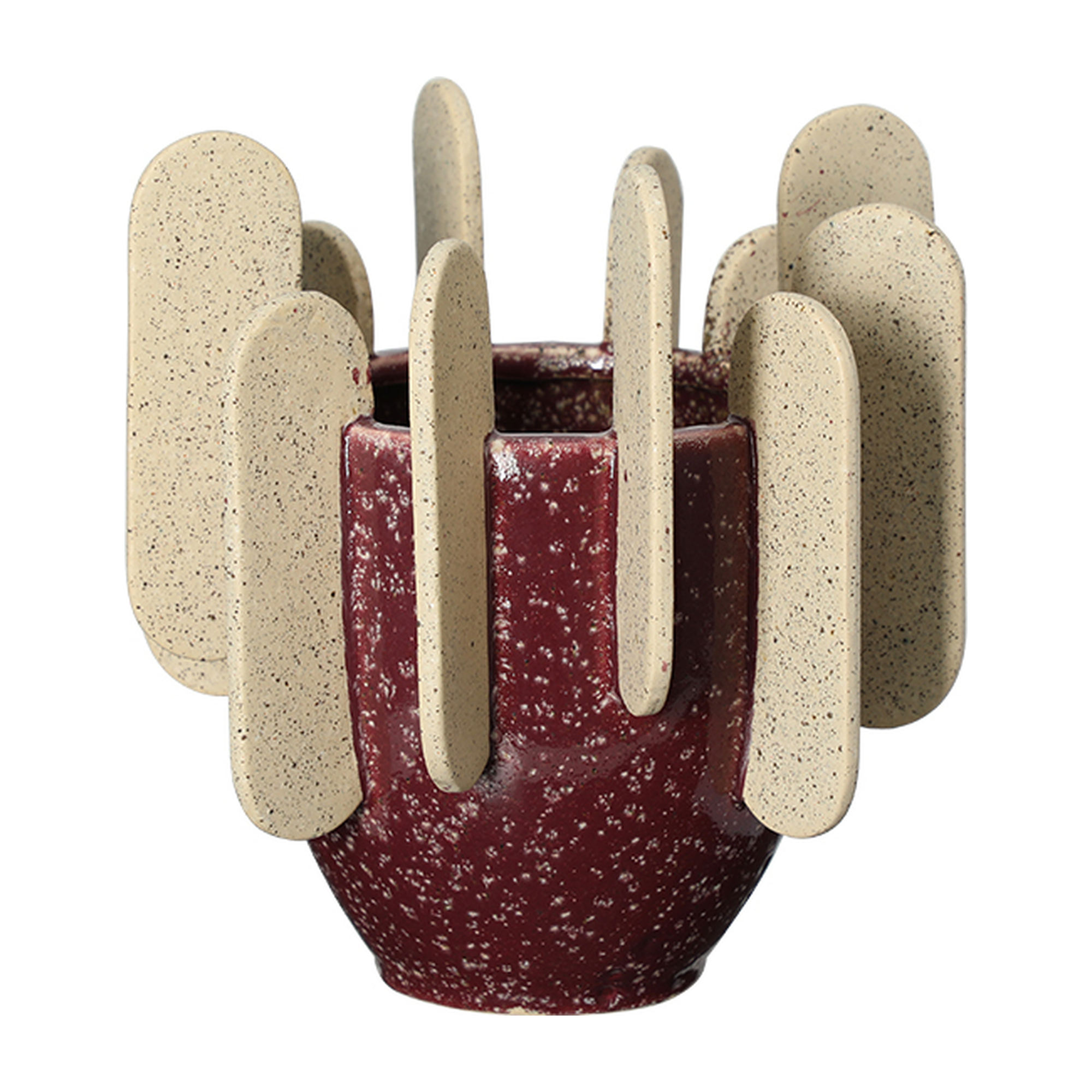 Bowl decorativo de cerámica terracota rústico con detalles en beige y diseño moderno, 23 cm
