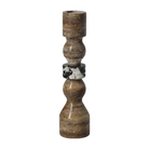 Candelabro decorativo de 32 cm, elaborado en mármol travertino con detalle central en mármol nero