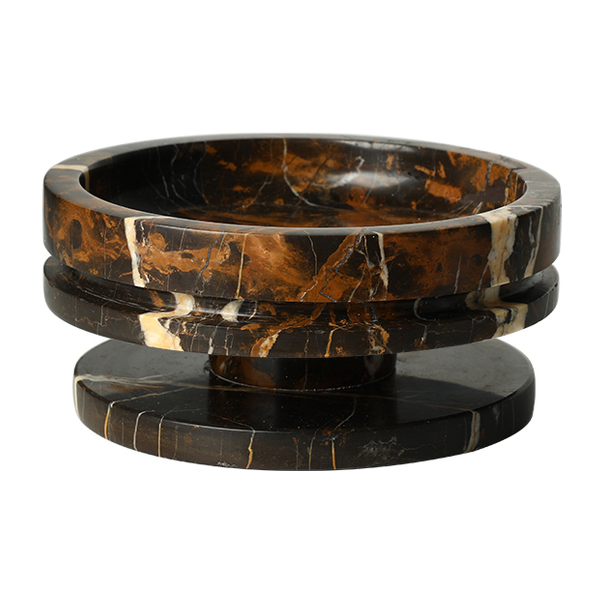 Bandeja decorativa de mármol de 22 cm, tonos marrones, negros y vetas blancas, diseño elegante