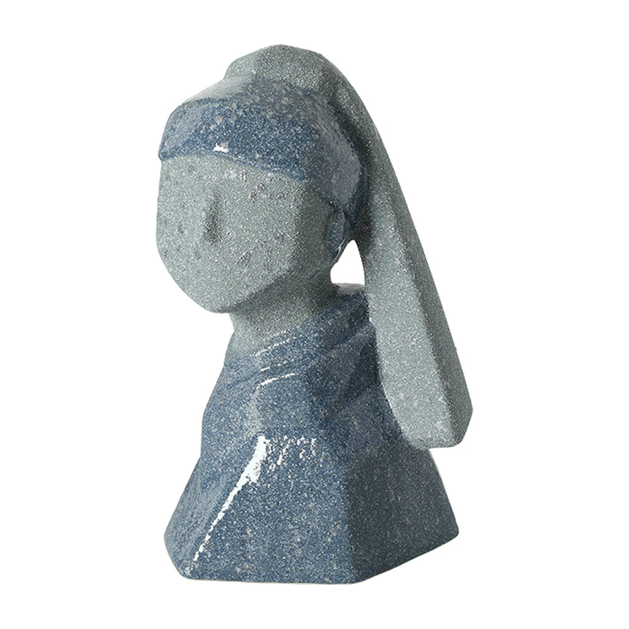 Escultura abstracta de cerámica azul y gris de 28 cm, diseño moderno y minimalista para decoración