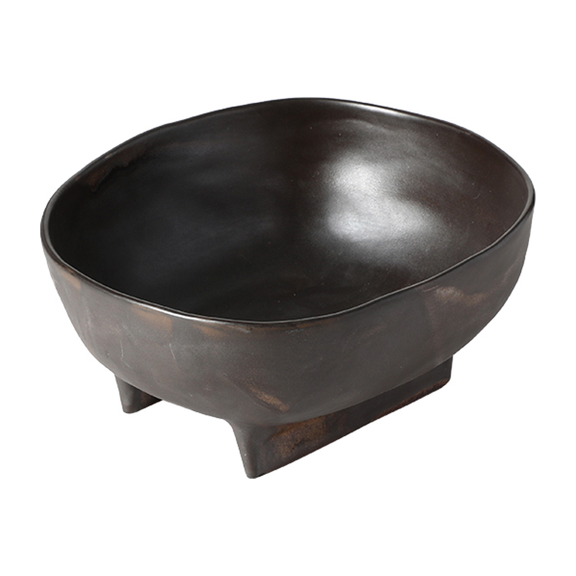 Bowl decorativo de cerámica oscura de 20 cm de largo, 19 cm de ancho y 10 cm de alto, con base