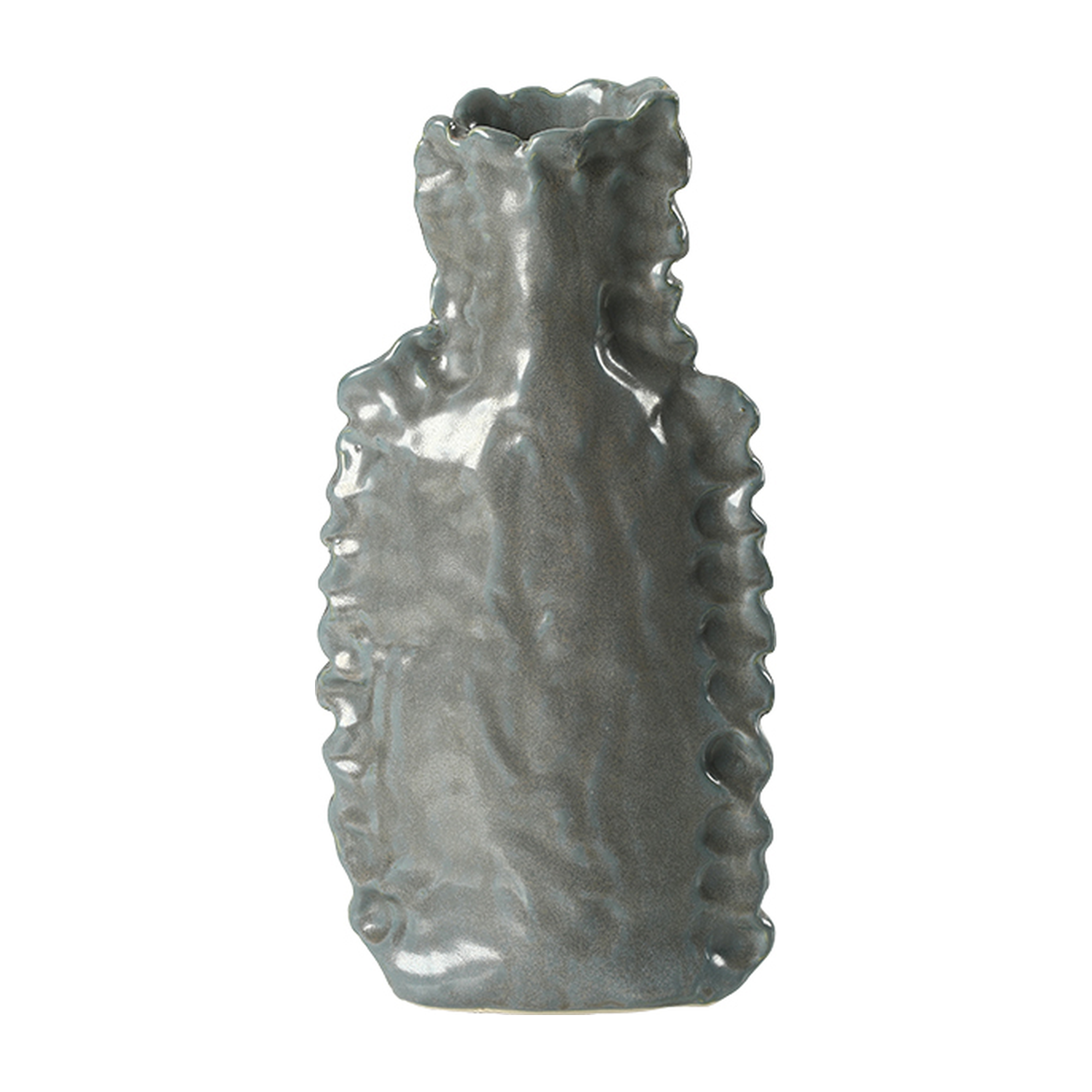 Jarrón decorativo de cerámica gris verdoso de 28 cm con bordes ondulados, estilo rústico chic