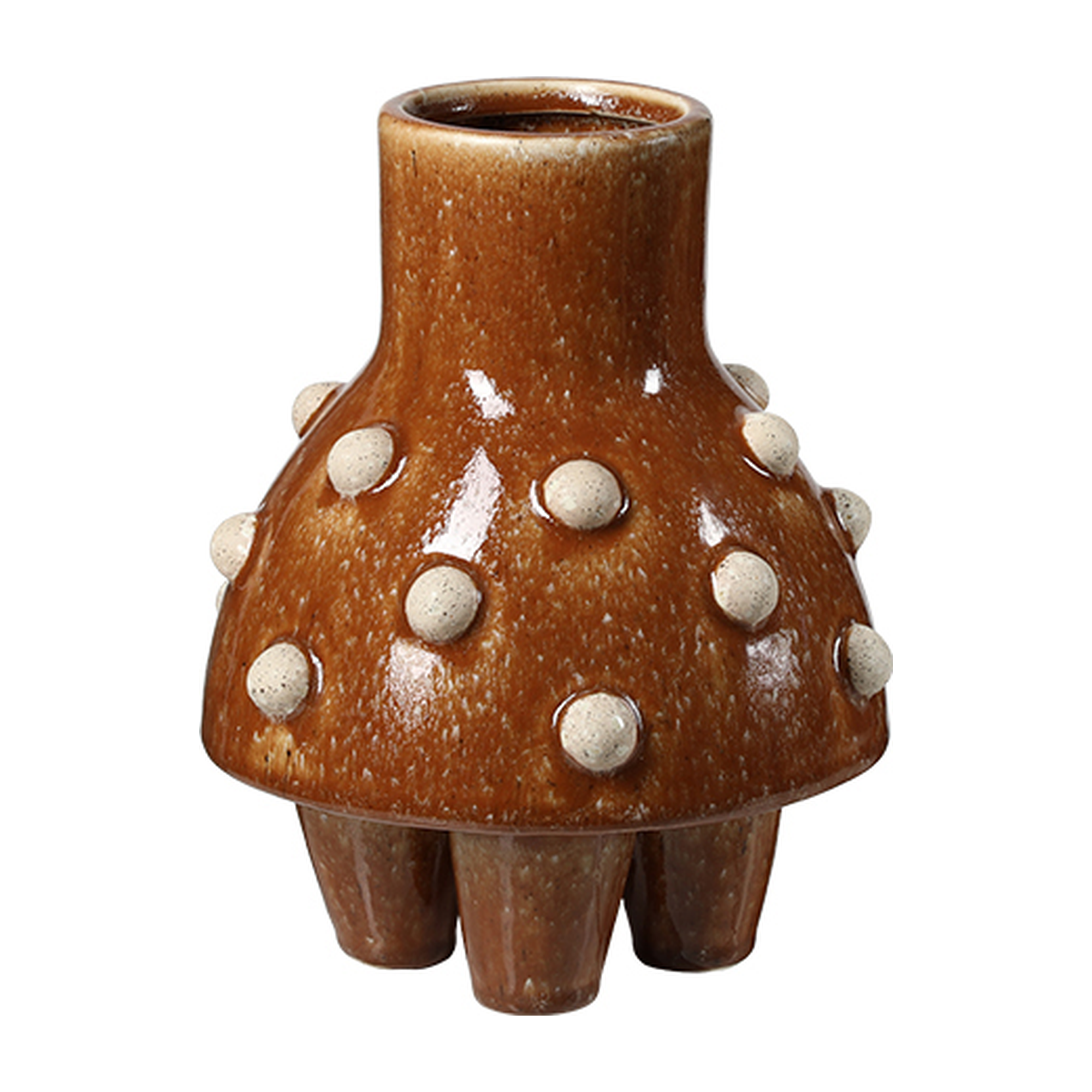 Jarrón decorativo de cerámica marrón con relieve de puntos beige, diseño exclusivo y elegante de 24
