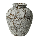 Jarrón decorativo de cerámica texturizada en tono gris y terracota de 22 cm, vista frontal