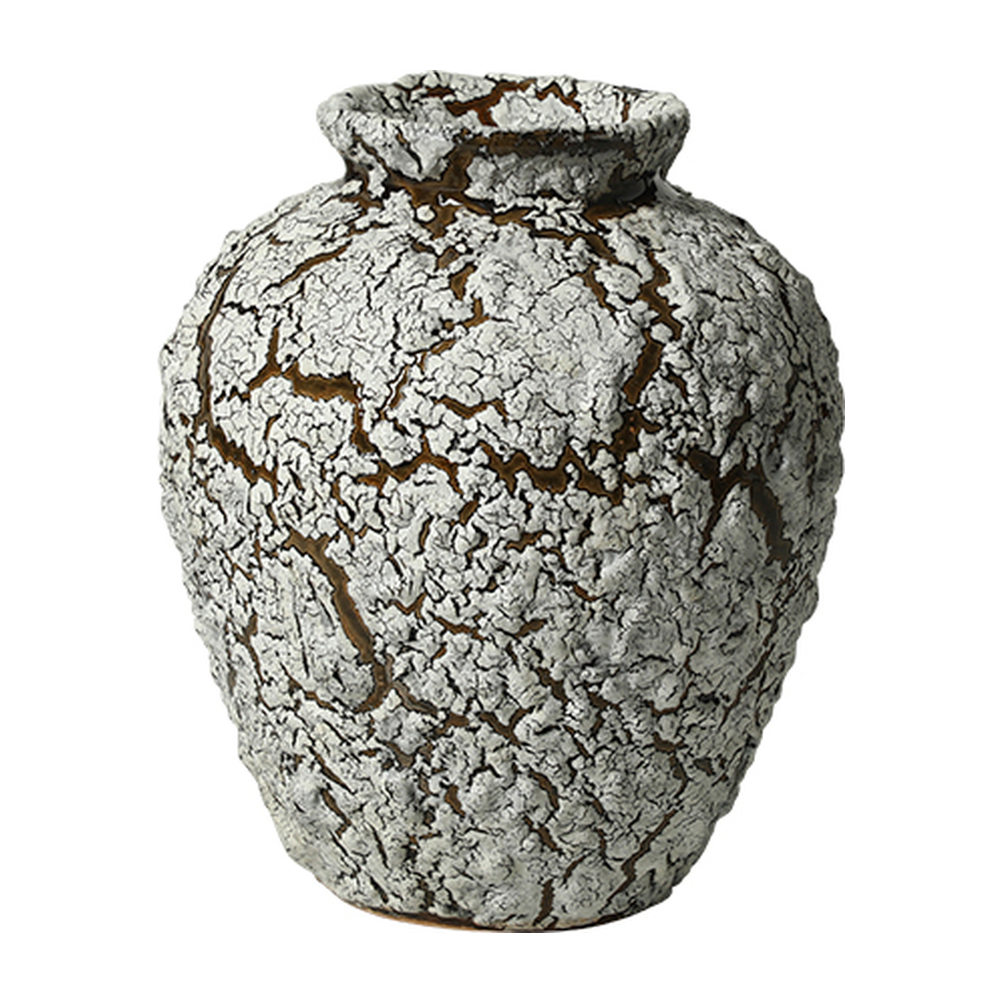 Jarrón decorativo de cerámica texturizada en tono gris y terracota de 22 cm, vista frontal