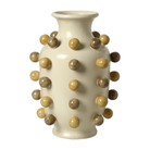Jarrón decorativo de cerámica color crema con esferas beige y marrón en relieve, de 39 cm de alto