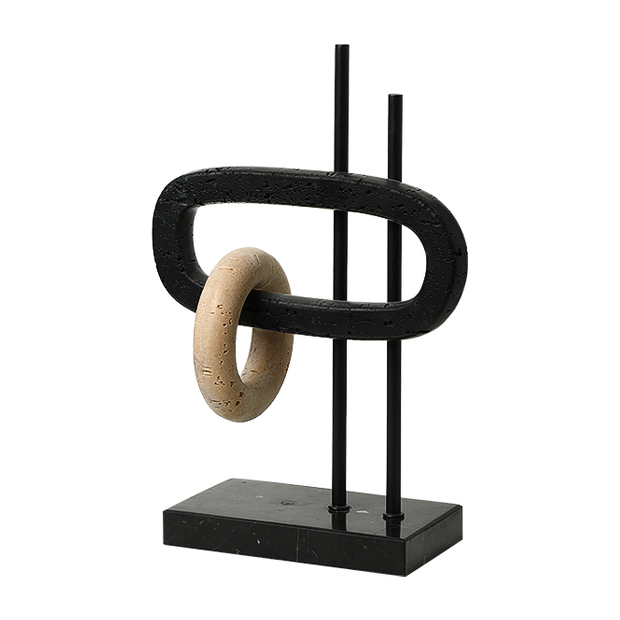 Escultura decorativa abstracta de 33 cm con forma de enlace, combinando una pieza negra de resina