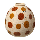 Jarrón decorativo de cerámica de 25 cm, estilo rústico, con lunares en tonos marrones y ocre, y