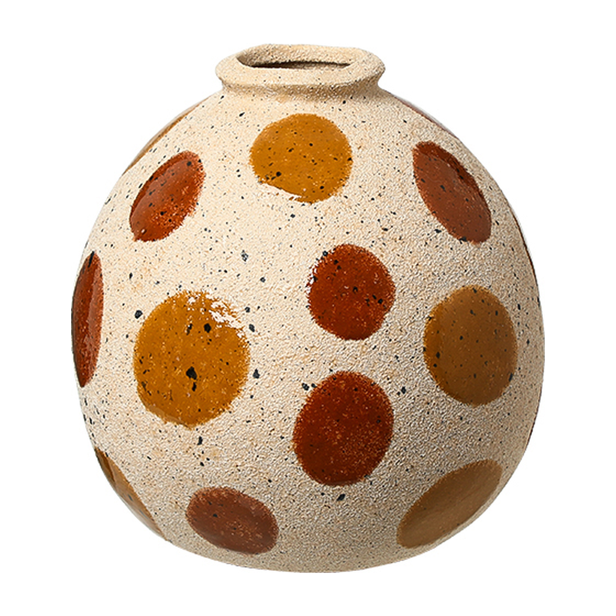 Jarrón decorativo esférico de cerámica de 20 cm con un patrón de puntos irregulares en tonos