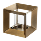 Candelabro decorativo cuadrado de metal bronce y vidrio transparente, estilo moderno, 15 cm