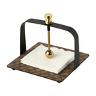 Servilletero decorativo de lujo en metal negro y madera con patrón, incluye peso dorado brillante