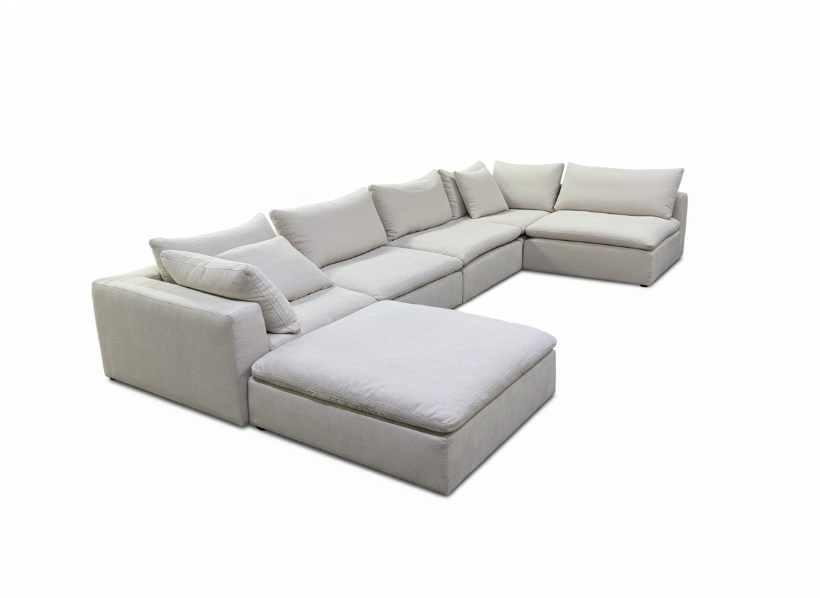 Sofá modular flexible de 6 módulos con chaise longue vista angular