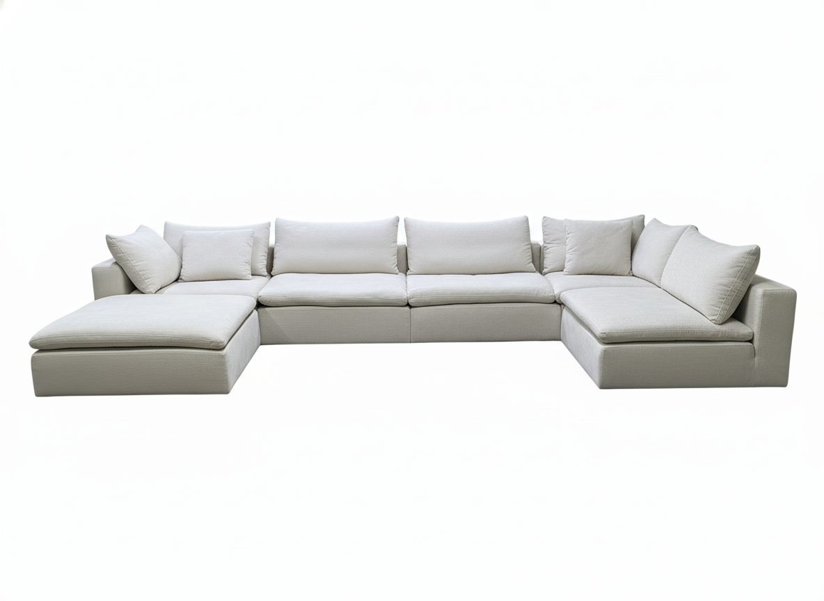 Sofá modular seccional de 6 módulos color claro vista frontal