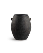 Matero grande de terracota oscura envejecida con asas, ideal para decoración exterior e interior.