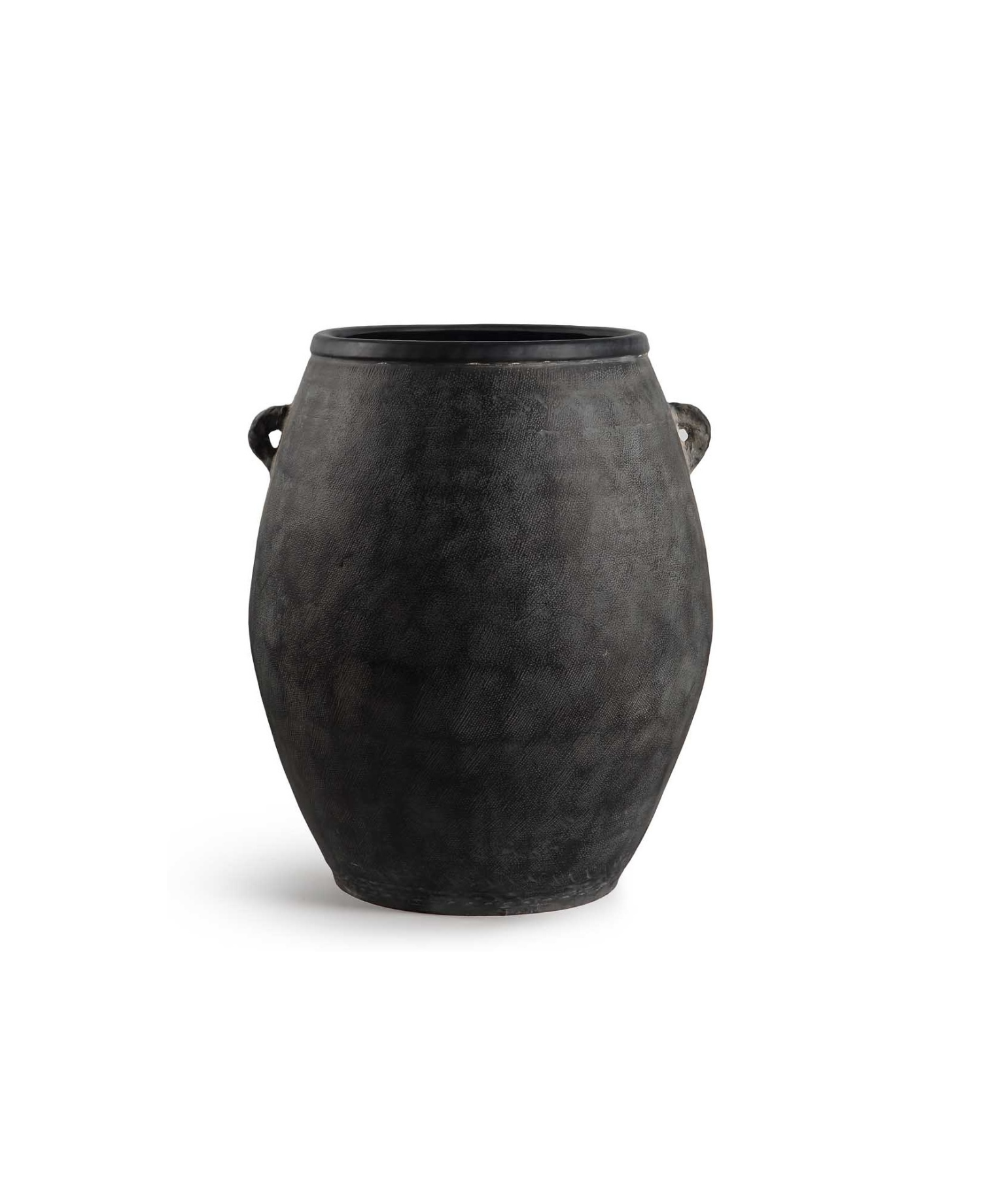 Matero grande de terracota oscura envejecida con asas, ideal para decoración exterior e interior.