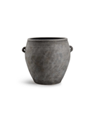 Matero de terracota envejecida oscuro con asas, ideal para exterior e interior de lujo.