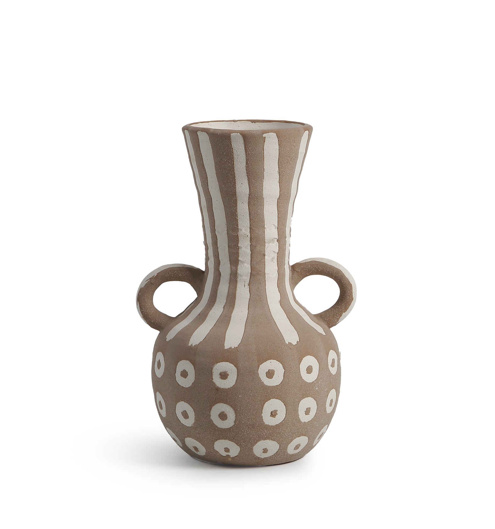 Jarrón terracota marrón con detalles blancos para flores - Vilá Decoración - Muebles y decoración en Medellín y Colombia