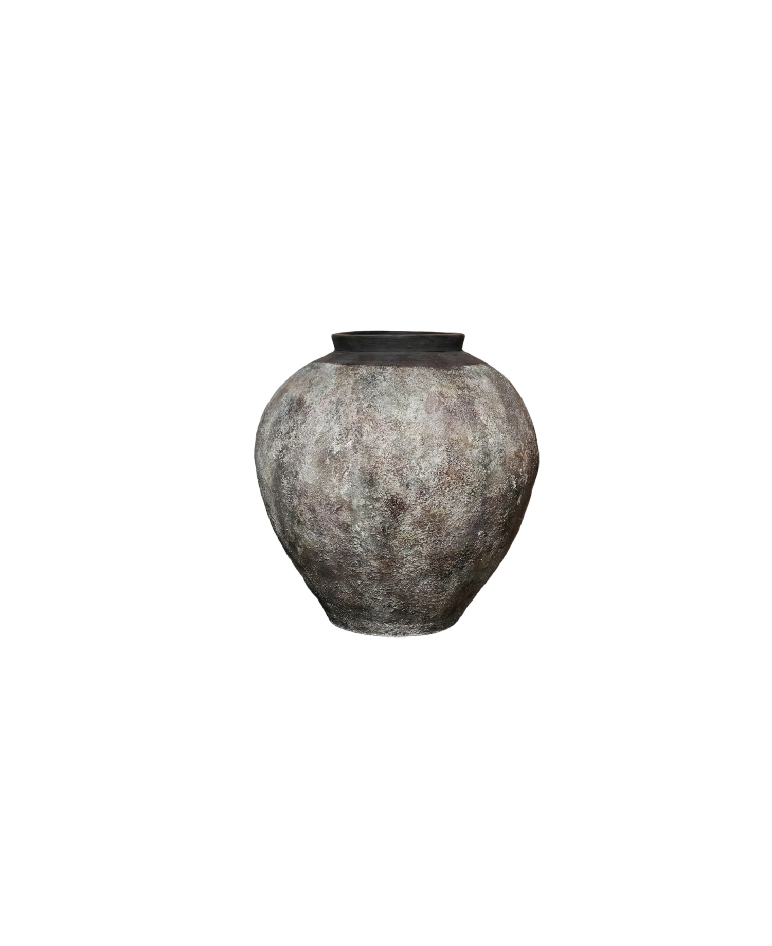 Matero esférico de terracota envejecida para jardín y exterior. Maceta rústica y decorativa.