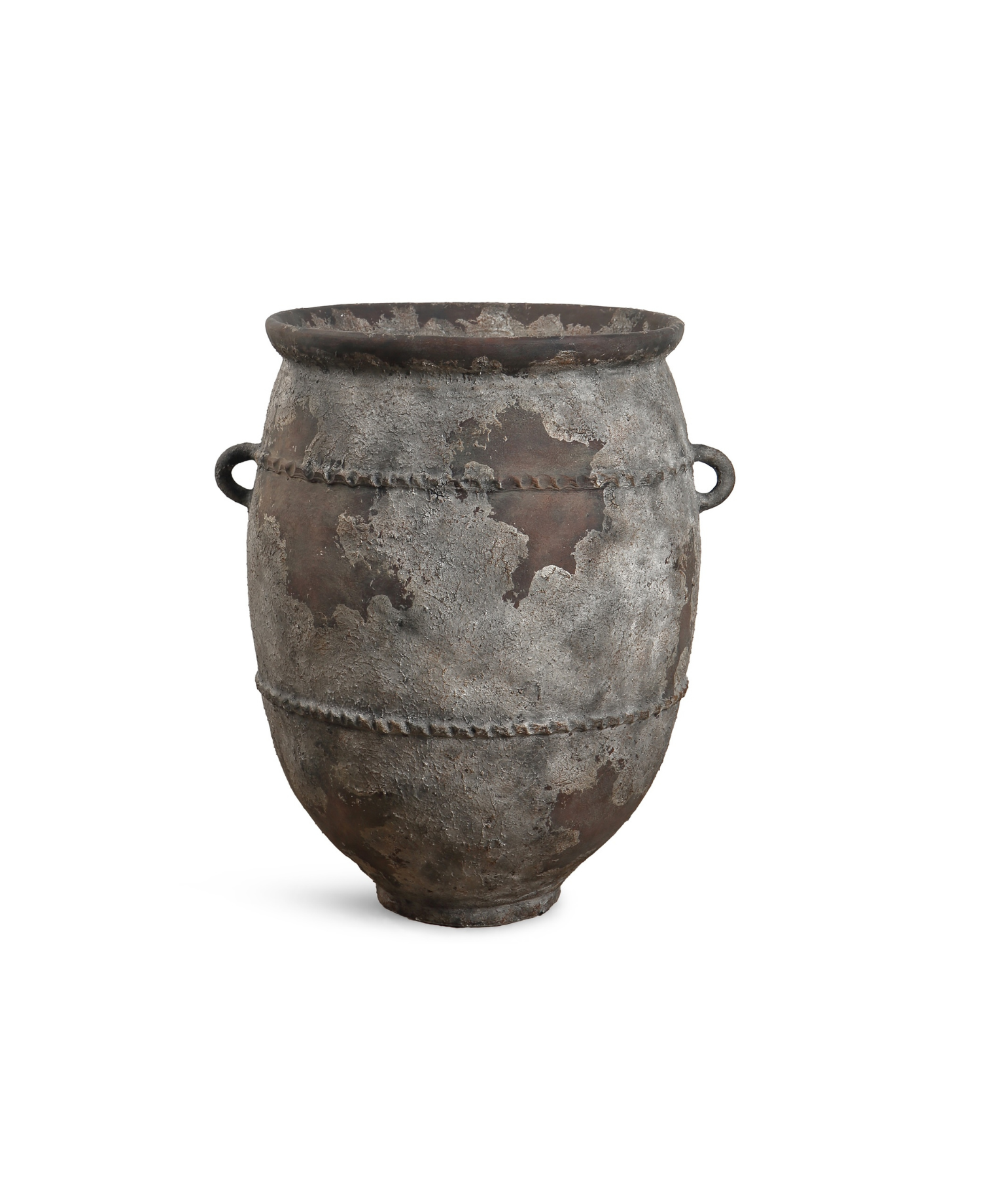Matero grande de terracota envejecida con asas, para decoración de lujo en interiores o exteriores.