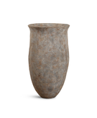 Matero alto cilíndrico de terracota rústica para exterior, tono grisáceo natural, 90 cm alto.