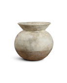 Matero esférico de terracota envejecida color crema y marrón para decoración exterior e interior.