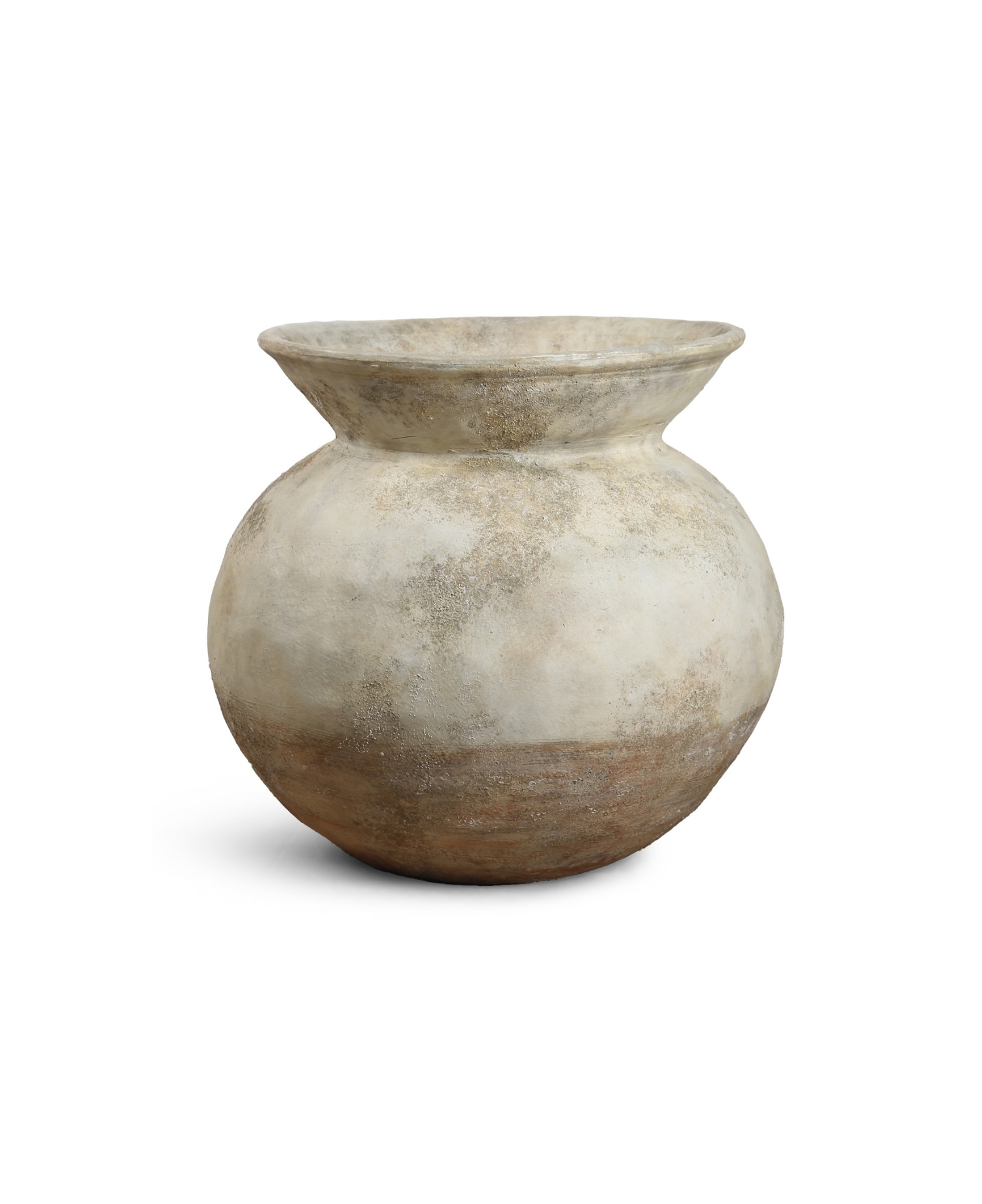 Matero esférico de terracota envejecida color crema y marrón para decoración exterior e interior.