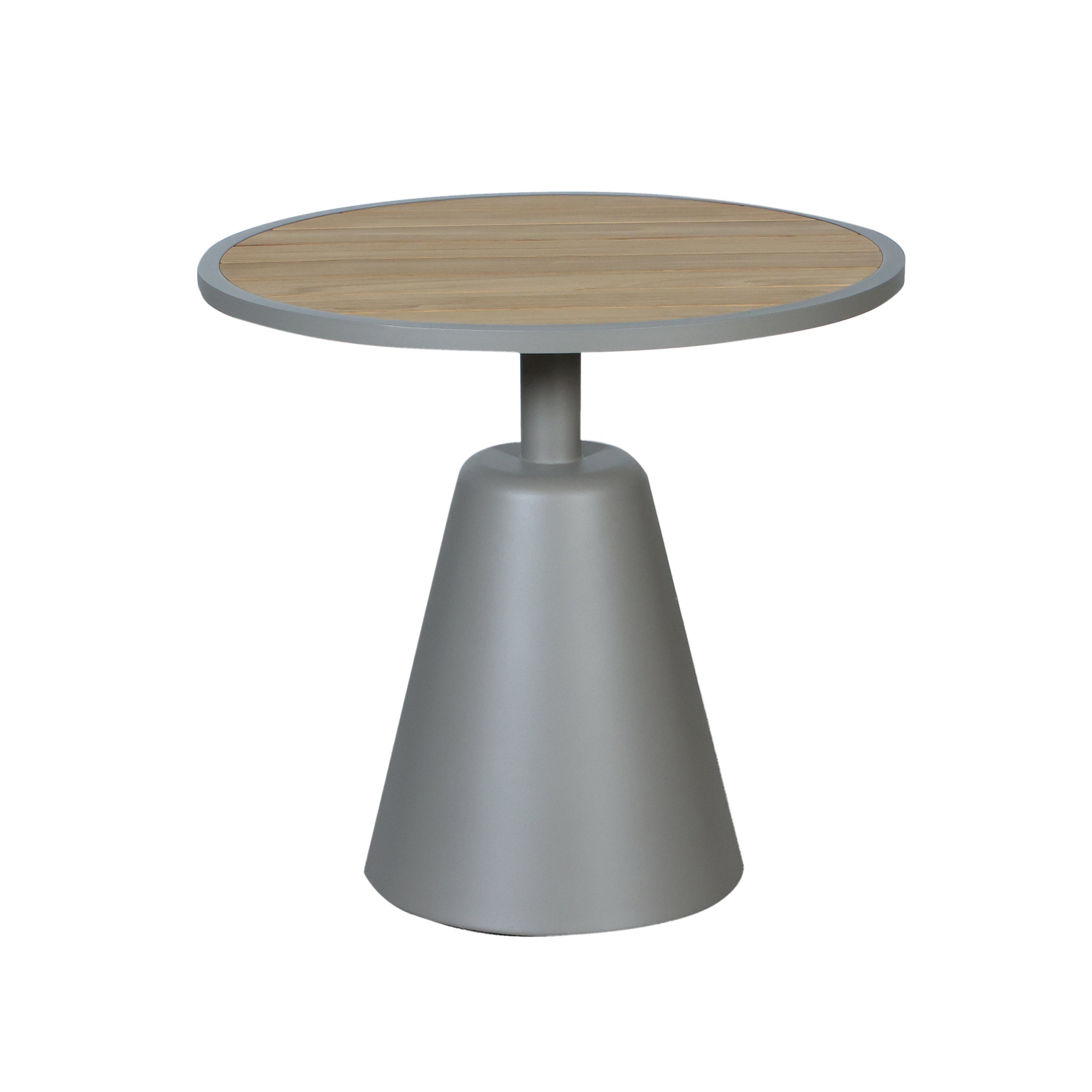 Mesa de comedor circular gris mate con superficie madera - Vilá Decoración - Muebles y decoración en Medellín y Colombia