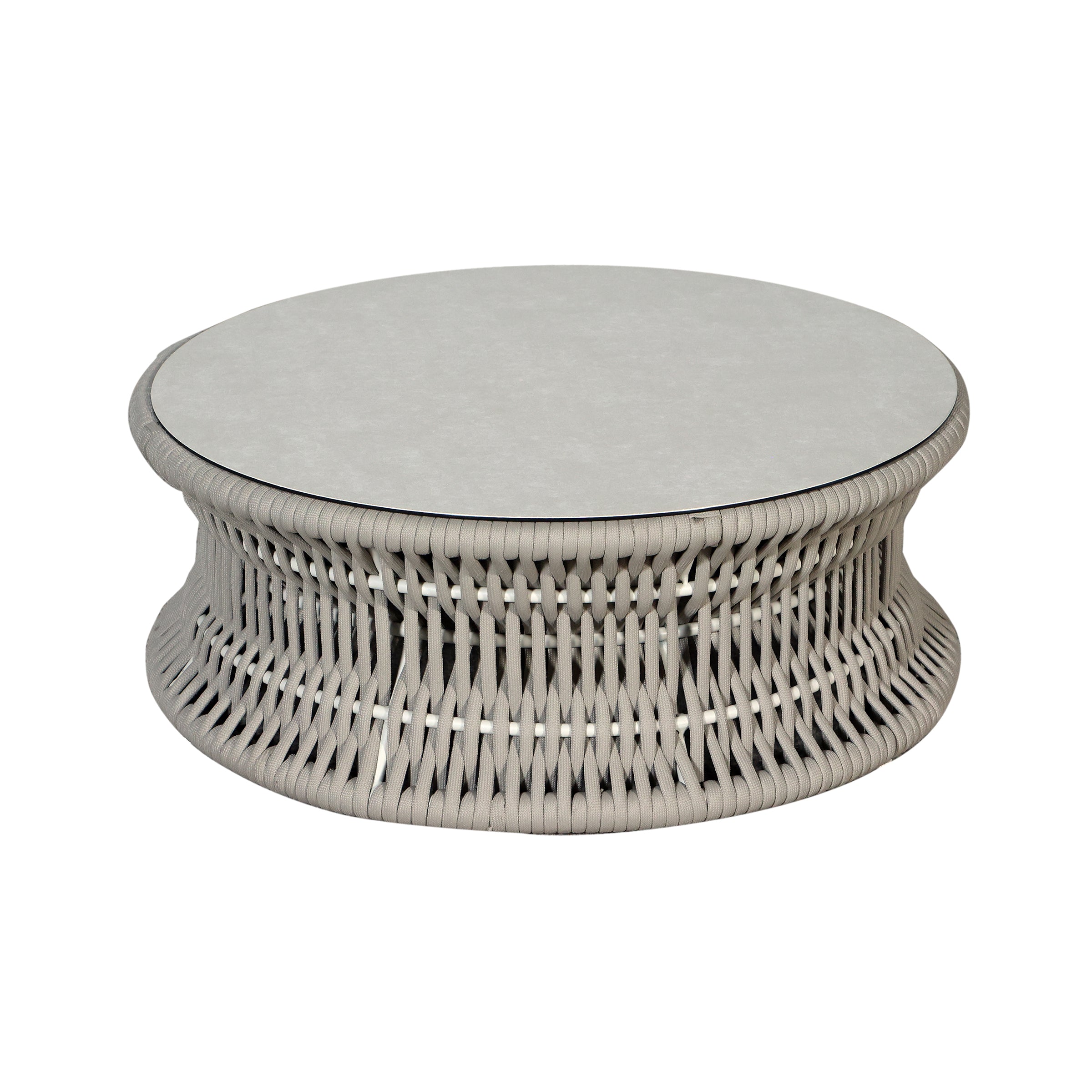 Mesa de centro exterior circular gris para patio - Vilá Decoración - Muebles y decoración en Medellín y Colombia