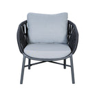 Silla de exterior gris oscuro con cojines azul claro - Vilá Decoración - Muebles y decoración en Medellín y Colombia