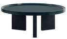 Mesa de centro redonda color azul oscuro de Vilá Decoración con base de madera.