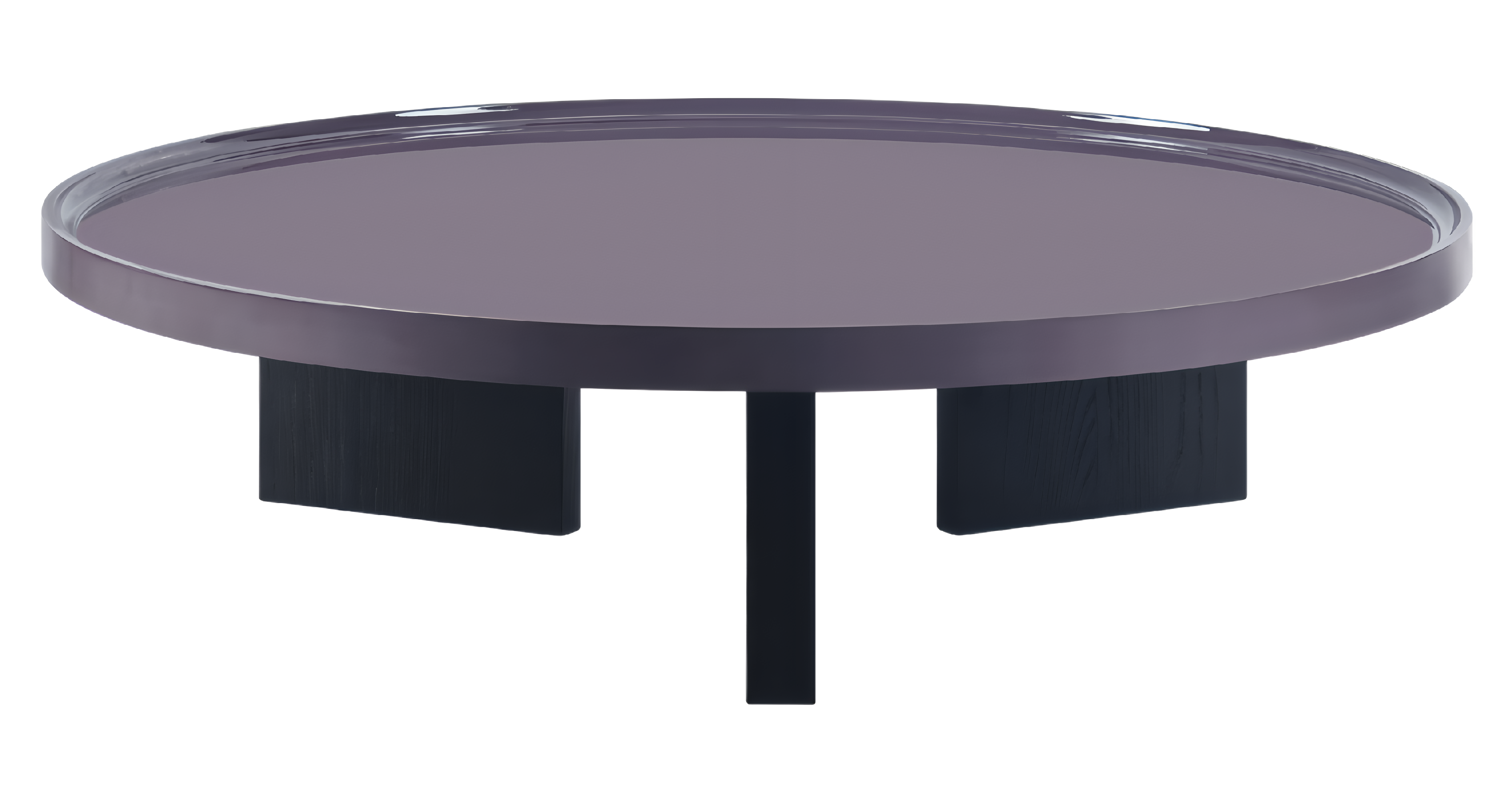 Mesa de centro redonda Vilá Decoración con base de madera y superficie color gris.