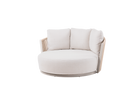 Cama redonda de exterior Vilá Decoración con estructura de aluminio y detalles en cuerda acrílica, color crema.