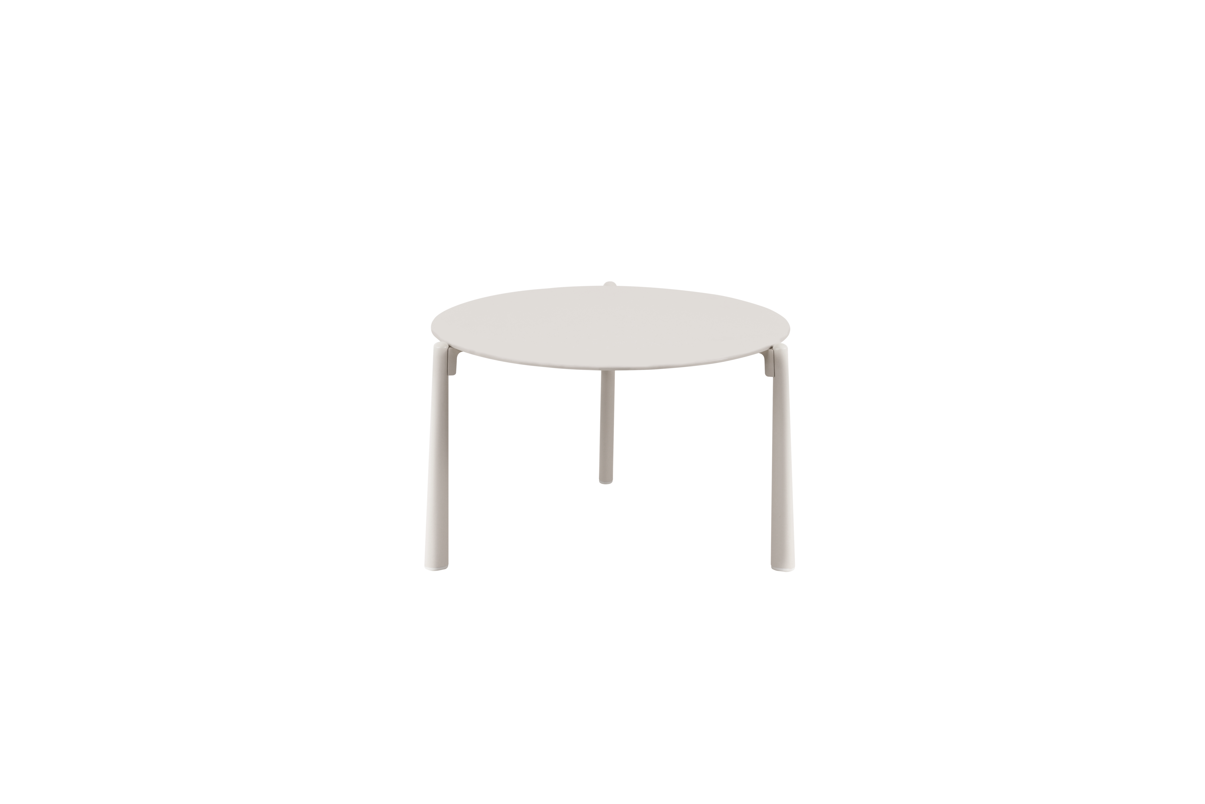 Mesa auxiliar redonda de aluminio color crema, Vilá Decoración.