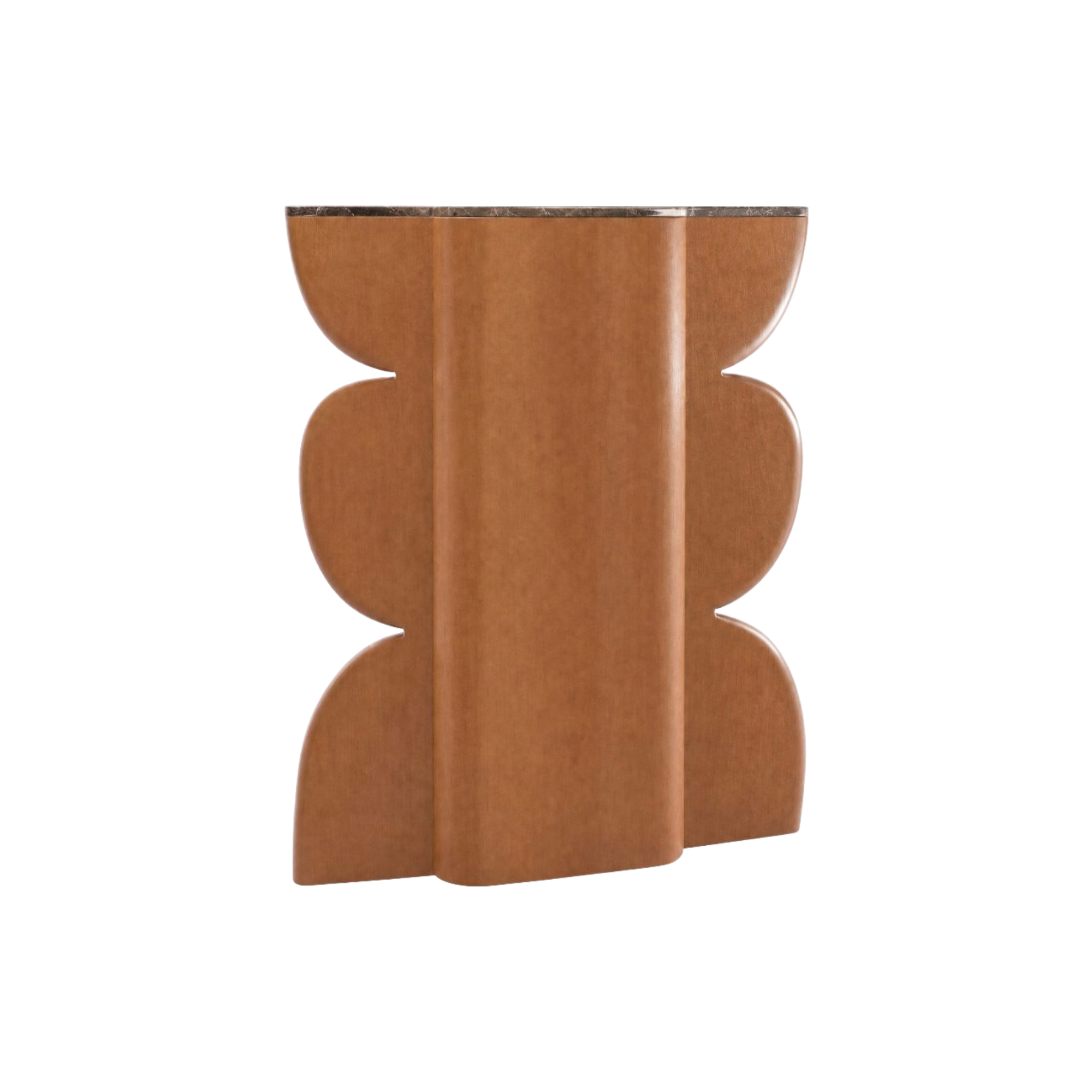 Jarrón decorativo escultural color caramelo con diseño orgánico y borde metálico, ideal para lujo moderno.