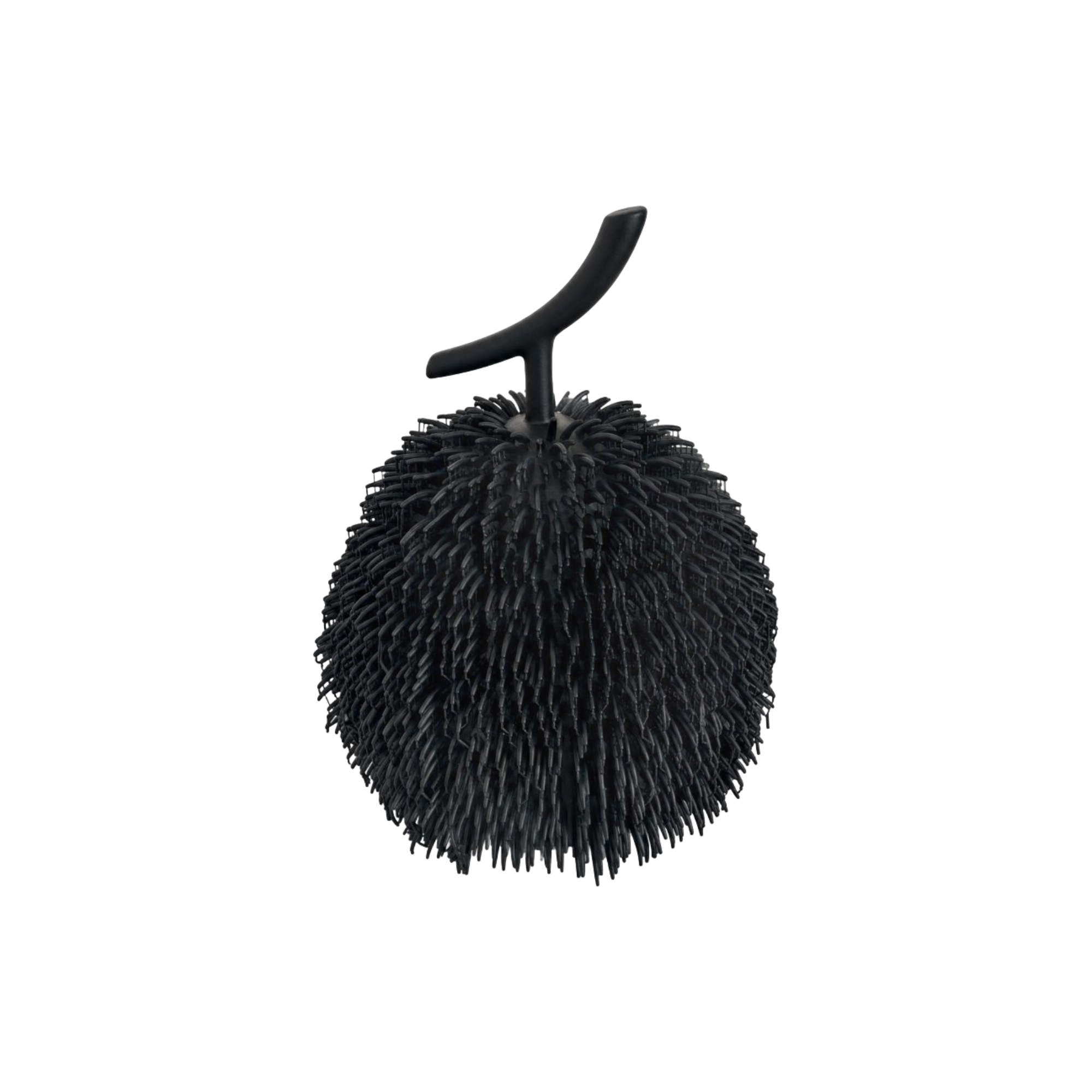 Objeto decorativo escultural negro con textura rizada, ideal para interiores modernos y elegantes.