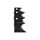 Escultura abstracta vertical oscura con textura orgánica y tres orificios circulares, para decoración de lujo.