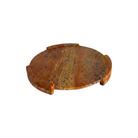 Bandeja decorativa redonda de piedra natural con tonos rojizos y vetas, ideal para un hogar moderno y elegante.