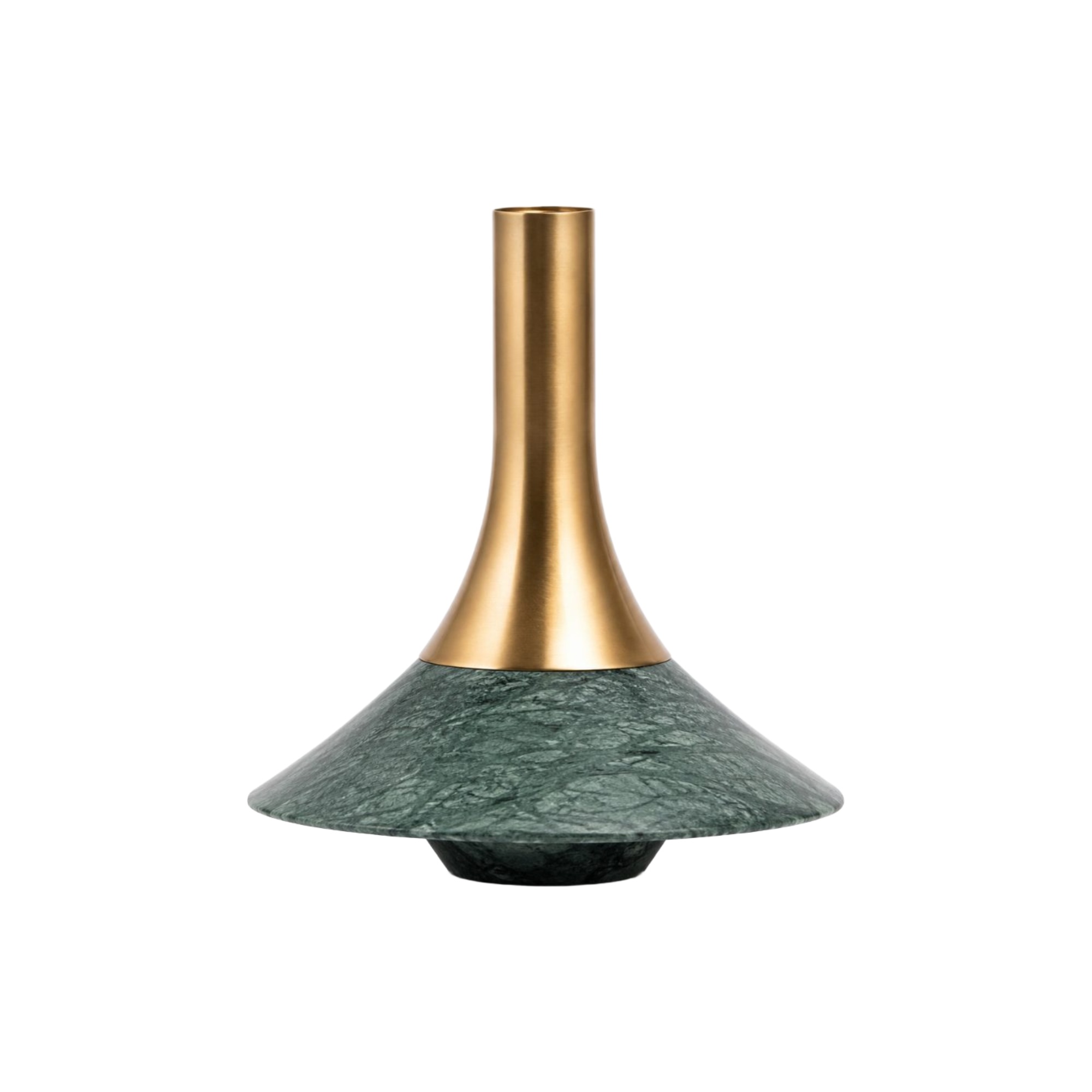 Accesorio decorativo de lujo con base de mármol verde y detalle de metal bronce.