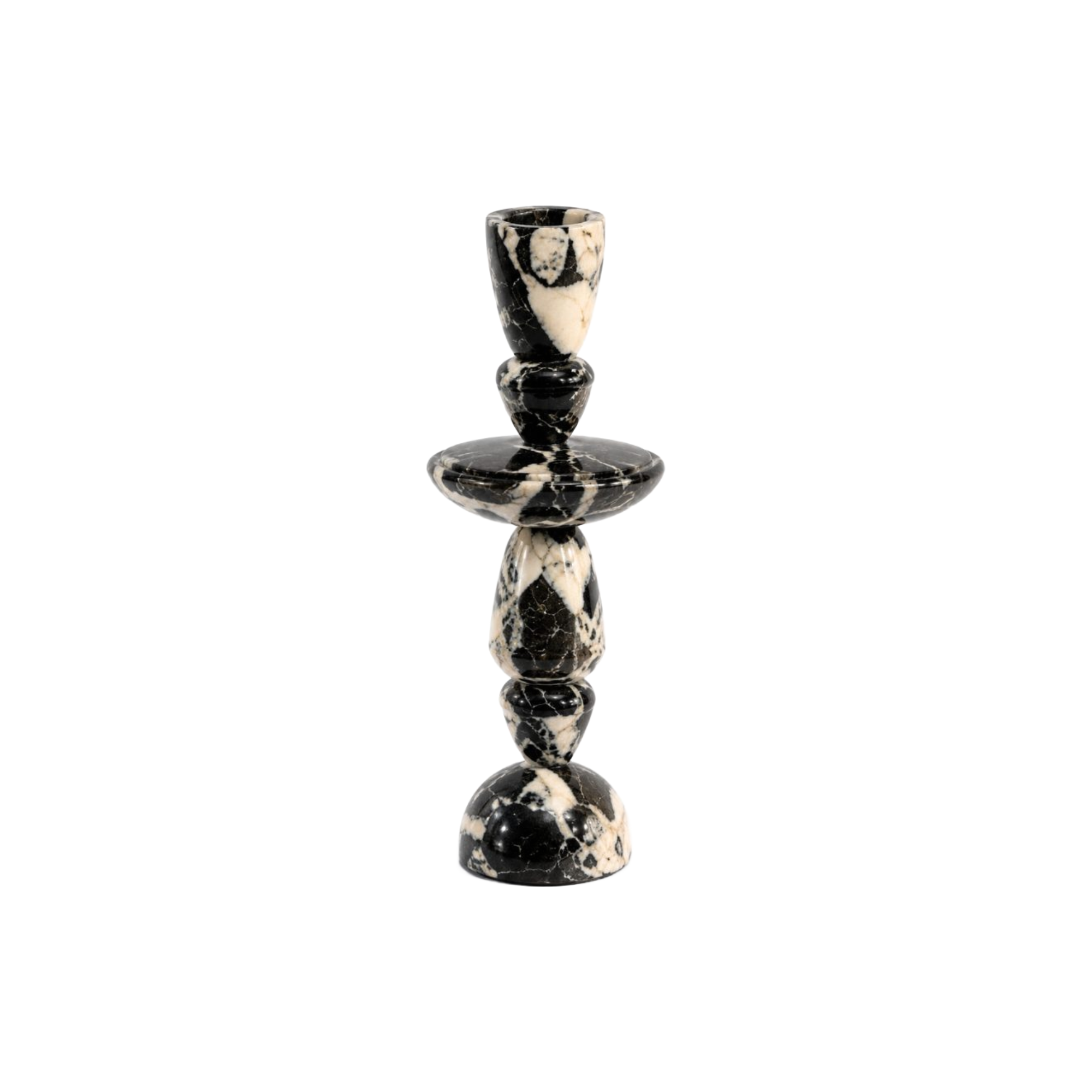 Candelabro escultura de mármol negro y blanco, diseño moderno y elegante para decoración de lujo.