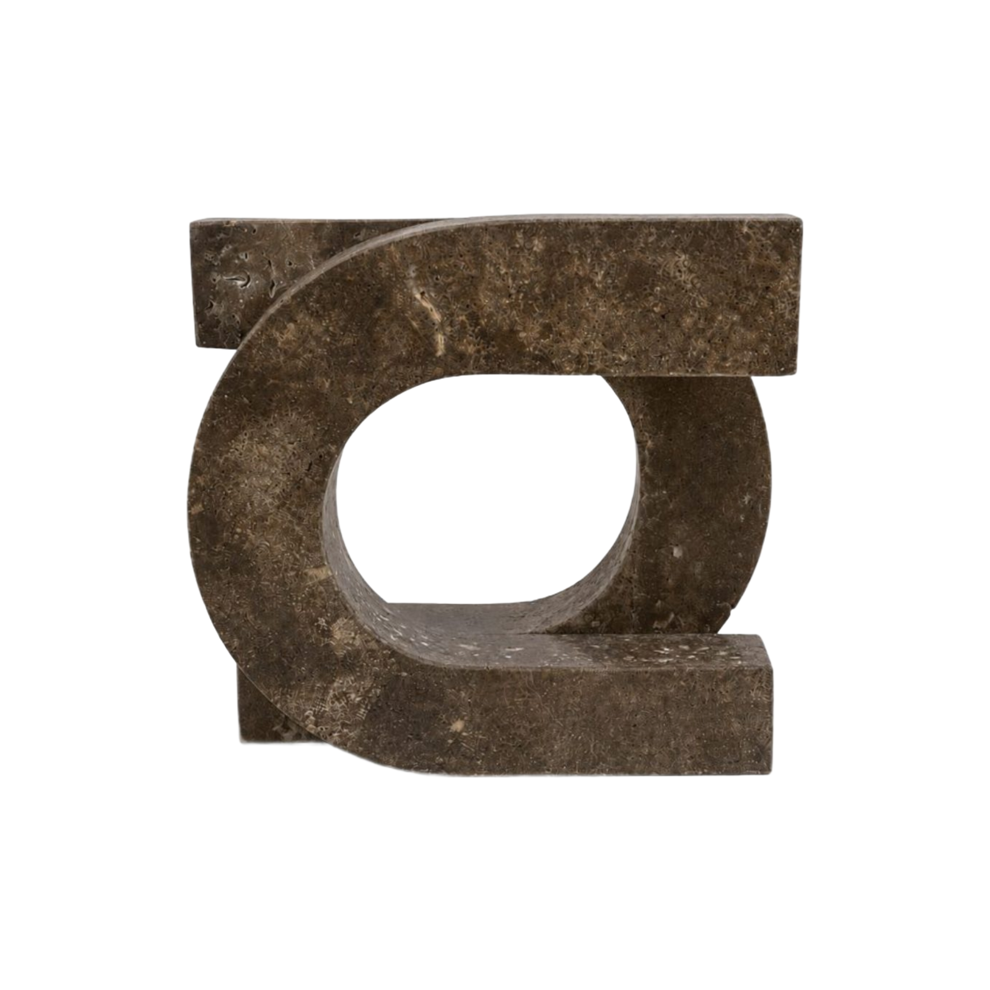 Escultura abstracta moderna de piedra natural oscura, diseño geométrico elegante para decoración de lujo.