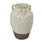 Jarrón cerámico blanco y naranja con asas - Vilá Decoración - Muebles y decoración en Medellín y Colombia