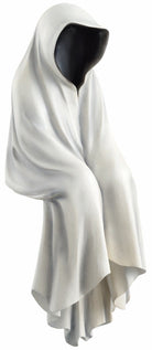 Figura decorativa de fantasma blanco sin rostro sentado en borde de estantería estilo gótico